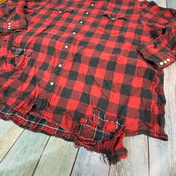 Ralph Lauren Polo Country Plaid Pearl Snap Shirt THRASHED Red Vintage XXL Retro - Picture 7 of 10